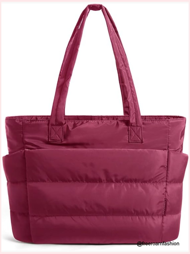 Lightweight Puffy Quilted Tote Bag With Compartments For Travel Work Gym